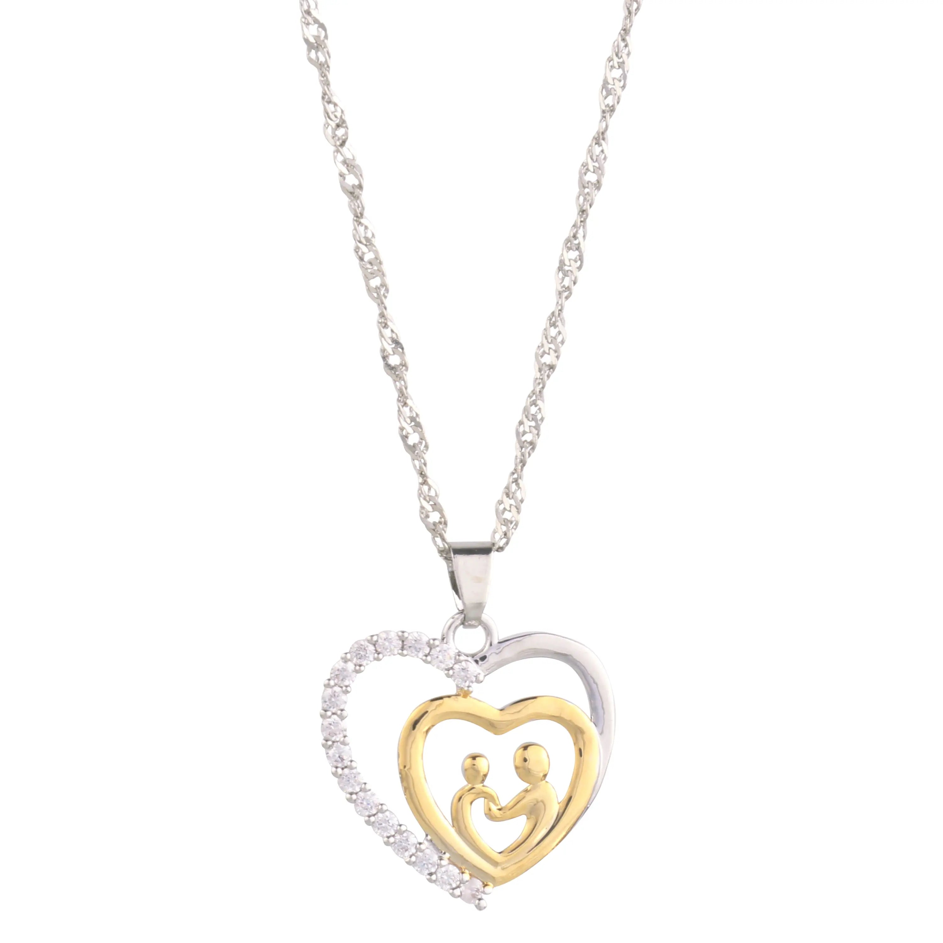 Mother and Child Necklace Pave Heart Pendant Necklace-1