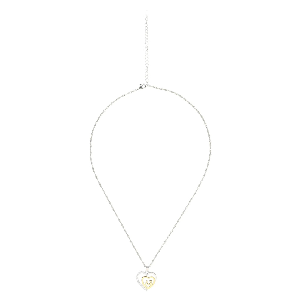 Mother and Child Necklace Pave Heart Pendant Necklace-3
