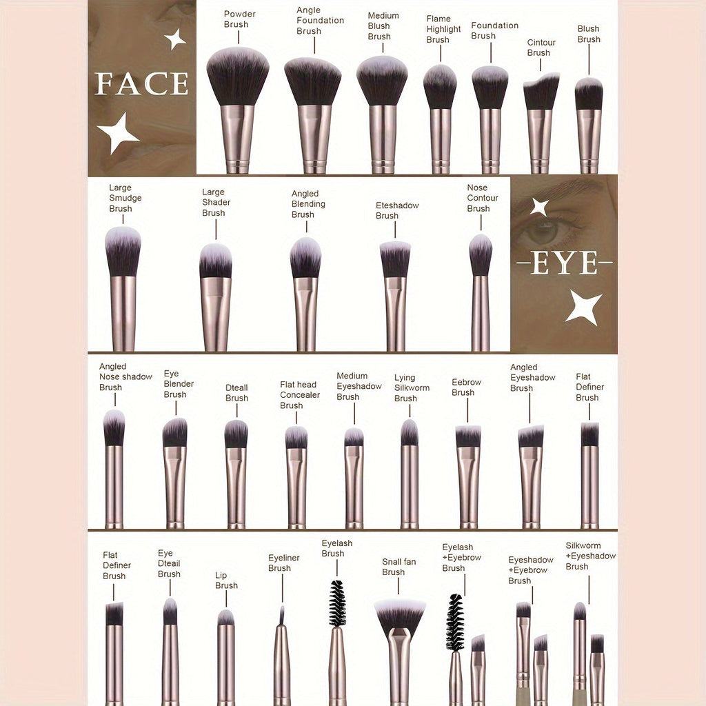 Coffee Makeup Brush Set with Sponges (55-Piece)-4