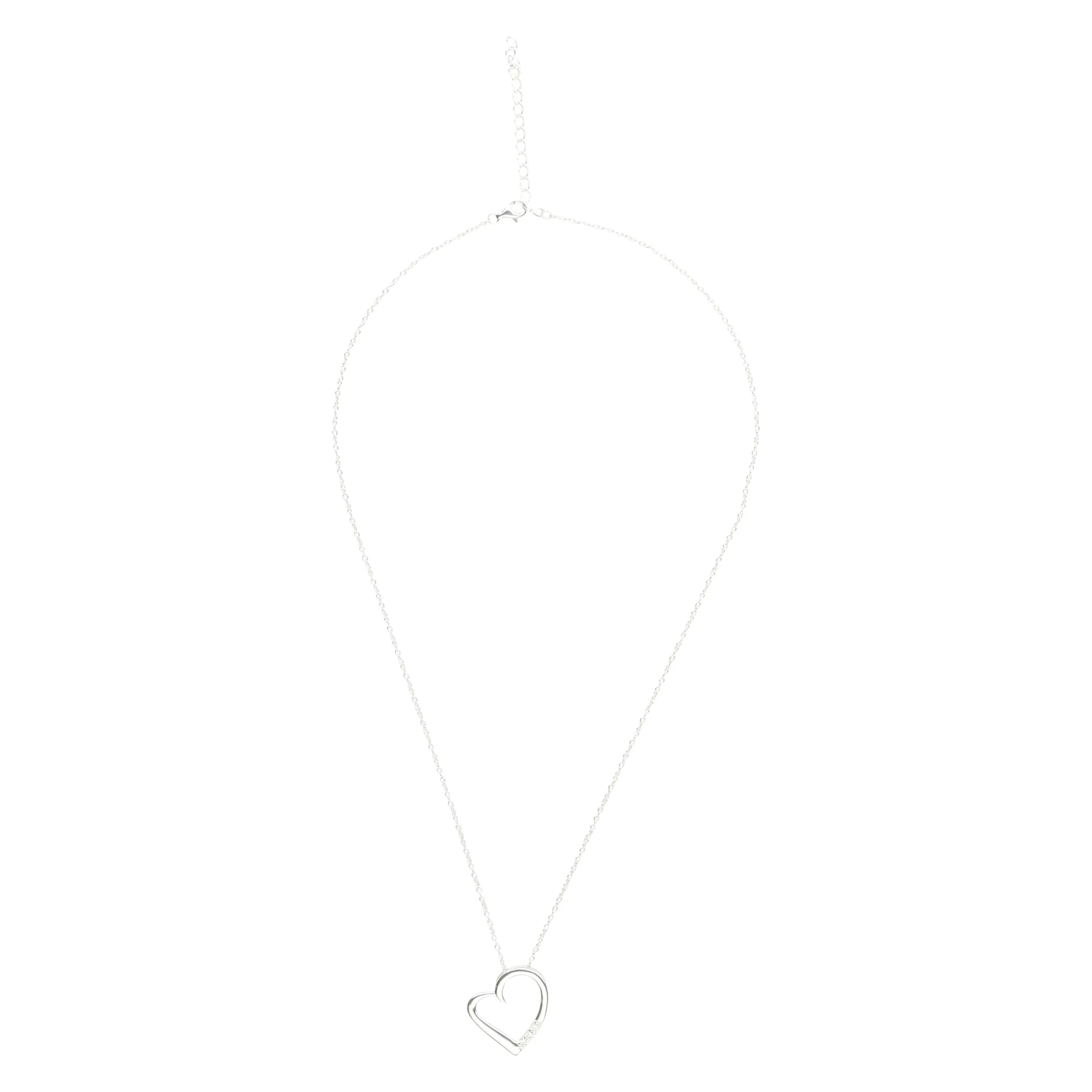 14K Silver Plated Necklace Love Heart Pave Pendant Necklace-4