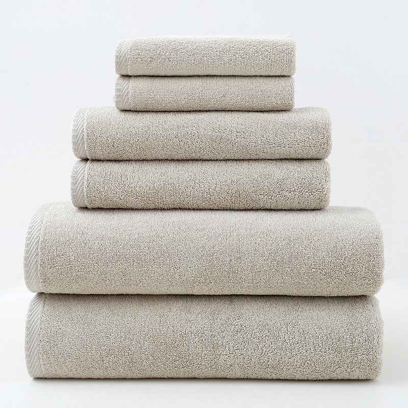 Solid Color Simple Towels 6-piece Cotton Suit