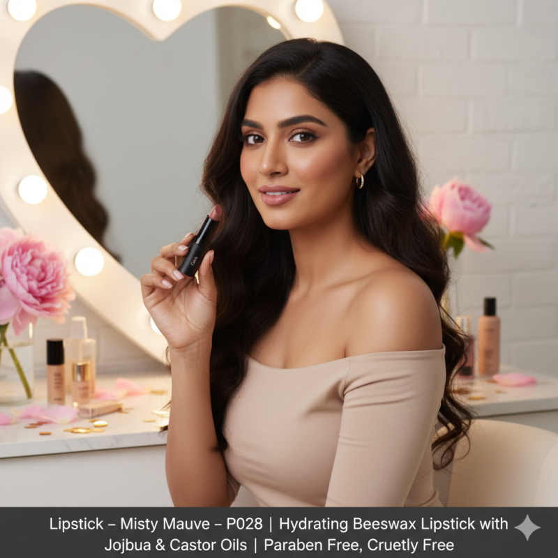 Lipstick – Misty Mauve – P028 | Hydrating Beeswax Lipstick with Jojoba & Castor Oils | Paraben Free, Cruelty Free