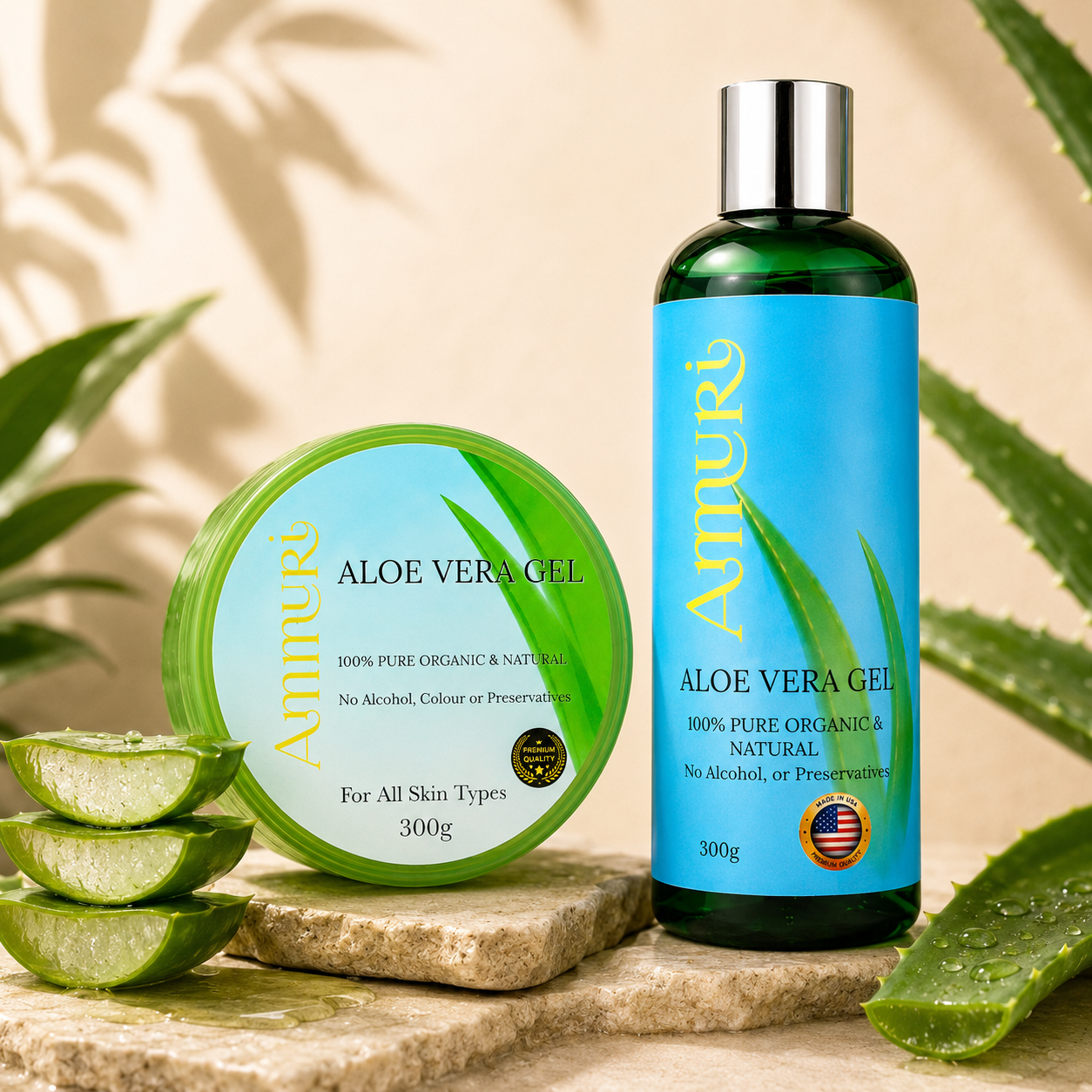 Organic Aloe Vera Gel Set for Face, Hair & Body Soothing | Ammuri-2